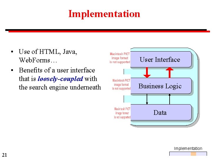 Implementation • Use of HTML, Java, Web. Forms… • Benefits of a user interface