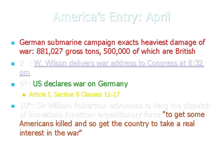 America’s Entry: April German submarine campaign exacts heaviest damage of war: 881, 027 gross