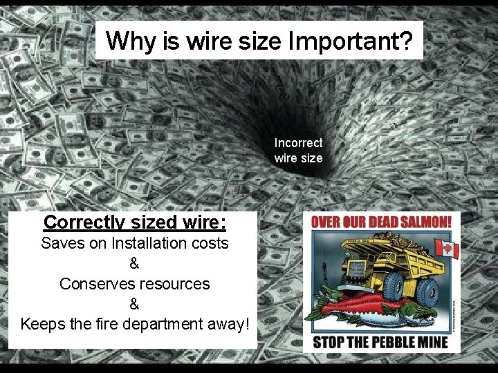 Why is wire size Important? Incorrect wire size Correctly sized wire: Saves on Installation