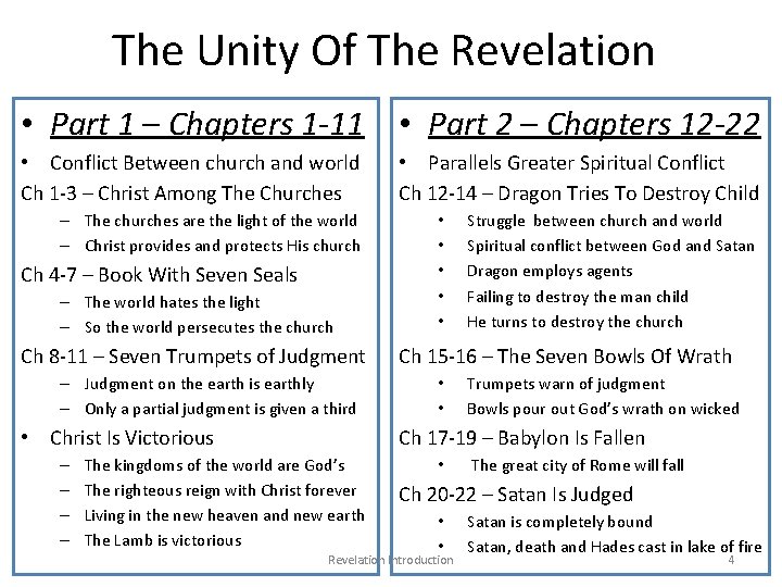 The Unity Of The Revelation • Part 1 – Chapters 1 -11 • Part