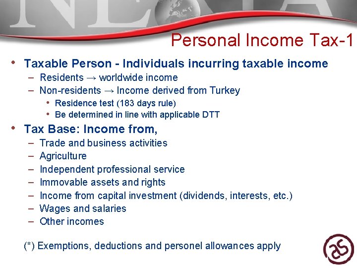 Personal Income Tax-1 • Taxable Person - Individuals incurring taxable income – Residents → Personal Income Tax-1 • Taxable Person - Individuals incurring taxable income – Residents →