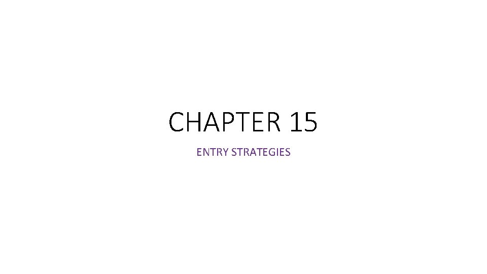 CHAPTER 15 ENTRY STRATEGIES 