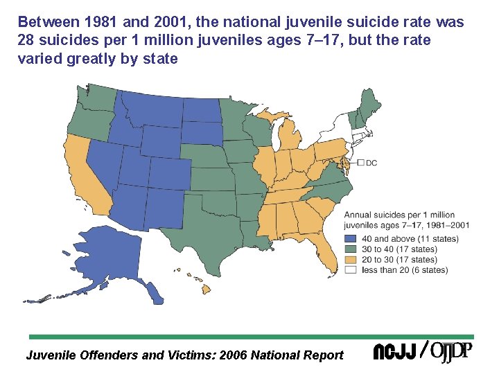 Between 1981 and 2001, the national juvenile suicide rate was 28 suicides per 1