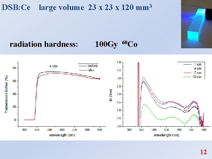 DSB: Ce large volume 23 x 120 mm 3 radiation hardness: 100 Gy 60