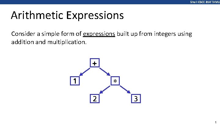 Shell CSCE 314 TAMU Arithmetic Expressions Consider a simple form of expressions built up