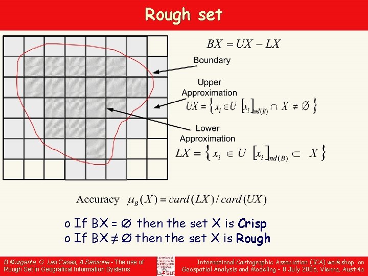 Rough set o If BX = then the set X is Crisp o If