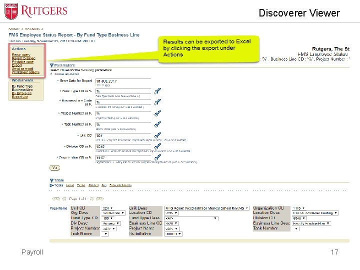 Discoverer Viewer Payroll 17 