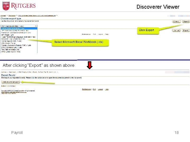 Discoverer Viewer After clicking “Export” as shown above Payroll 18 