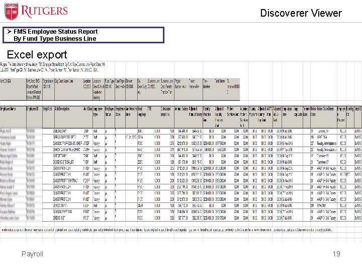 Discoverer Viewer Ø FMS Employee Status Report By Fund Type Business Line Excel export