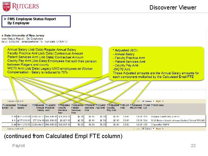Discoverer Viewer Ø FMS Employee Status Report By Employee (continued from Calculated Empl FTE
