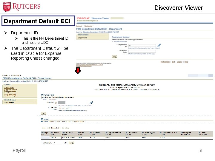 Discoverer Viewer Department Default ECI Ø Department ID Ø This is the HR Department