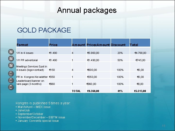 Annual packages GOLD PACKAGE Format Price Amount Pricex. Amount Discount 1/1 in 4 issues