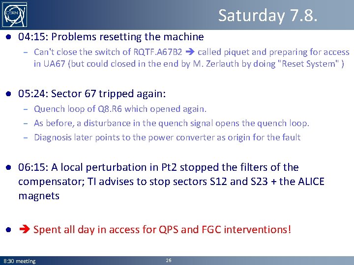Saturday 7. 8. ● 04: 15: Problems resetting the machine – Can't close the