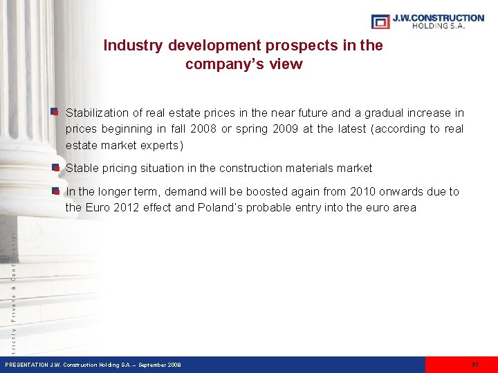 Industry development prospects in the company’s view Stabilization of real estate prices in the