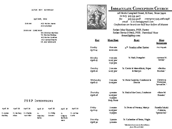 IMMACULATE CONCEPTION CHURCH ALTAR BOY SCHEDULE 118 North Campbell Street, El Paso, Texas 79901