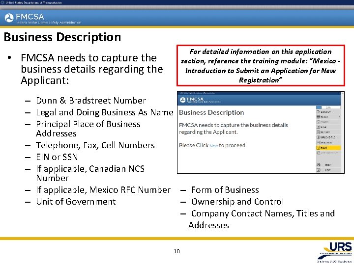 Business Description For detailed information on this application section, reference the training module: “Mexico