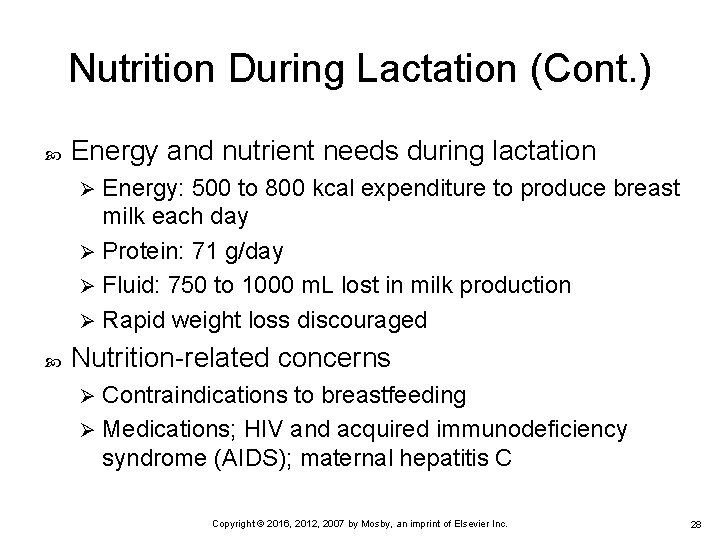 Nutrition During Lactation (Cont. ) Energy and nutrient needs during lactation Energy: 500 to Nutrition During Lactation (Cont. ) Energy and nutrient needs during lactation Energy: 500 to