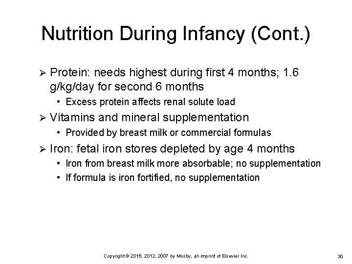 Nutrition During Infancy (Cont. ) Ø Protein: needs highest during first 4 months; 1. Nutrition During Infancy (Cont. ) Ø Protein: needs highest during first 4 months; 1.