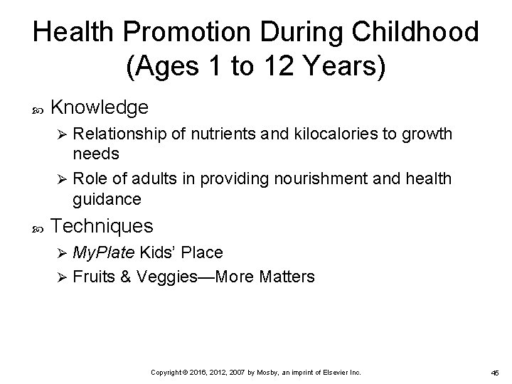Health Promotion During Childhood (Ages 1 to 12 Years) Knowledge Relationship of nutrients and Health Promotion During Childhood (Ages 1 to 12 Years) Knowledge Relationship of nutrients and