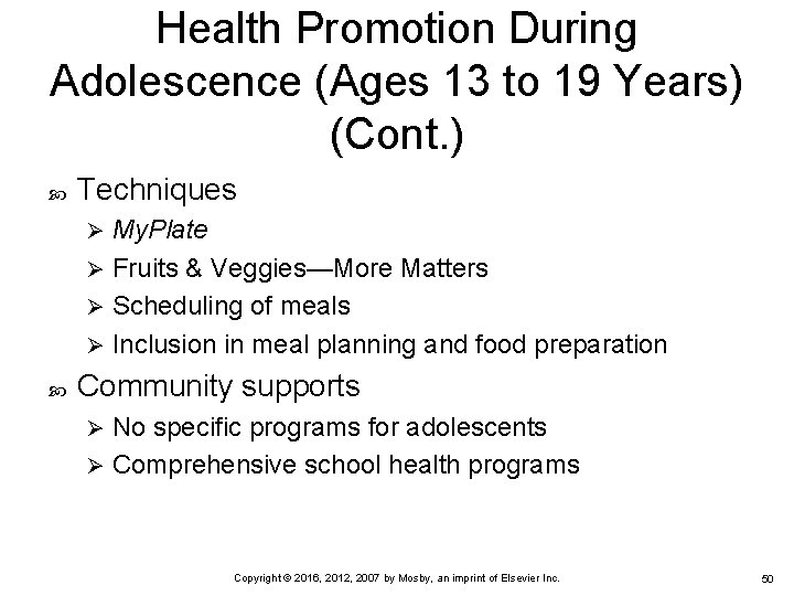 Health Promotion During Adolescence (Ages 13 to 19 Years) (Cont. ) Techniques My. Plate Health Promotion During Adolescence (Ages 13 to 19 Years) (Cont. ) Techniques My. Plate