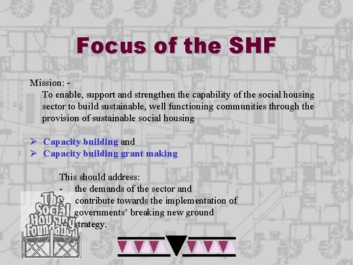 Focus of the SHF Mission: To enable, support and strengthen the capability of the Focus of the SHF Mission: To enable, support and strengthen the capability of the