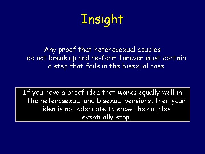 Insight Any proof that heterosexual couples do not break up and re-form forever must