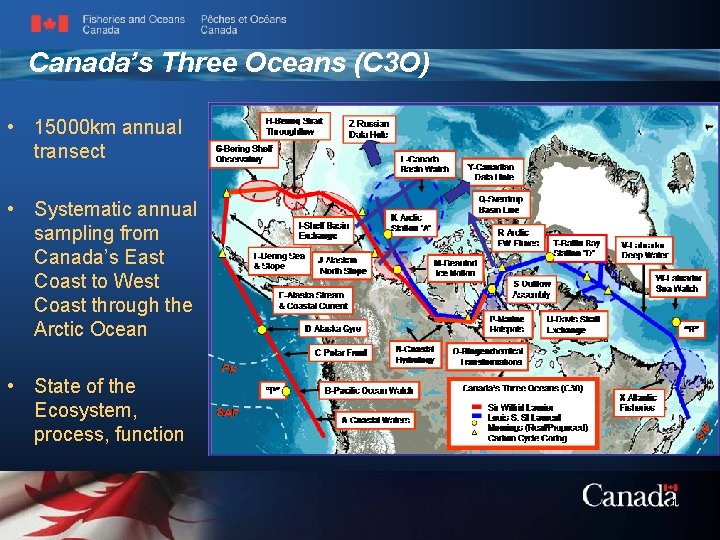 Canada’s Three Oceans (C 3 O) • 15000 km annual transect • Systematic annual