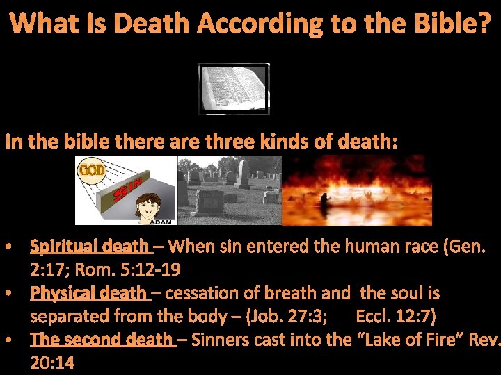 What Is Death According to the Bible? In the bible there are three kinds