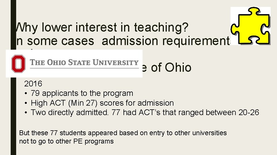 Why lower interest in teaching? In some cases admission requirements are a piece of