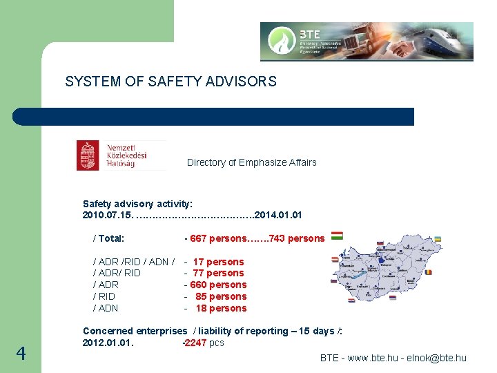 SYSTEM OF SAFETY ADVISORS Directory of Emphasize Affairs Safety advisory activity: 2010. 07. 15.