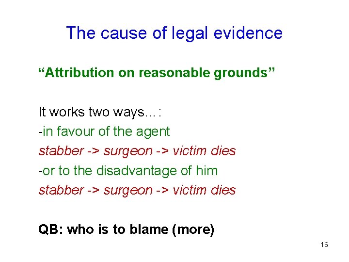 The cause of legal evidence “Attribution on reasonable grounds” It works two ways…: -in