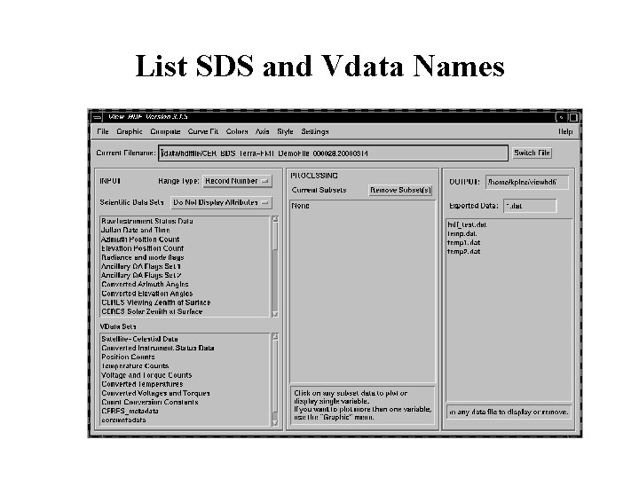 List SDS and Vdata Names 