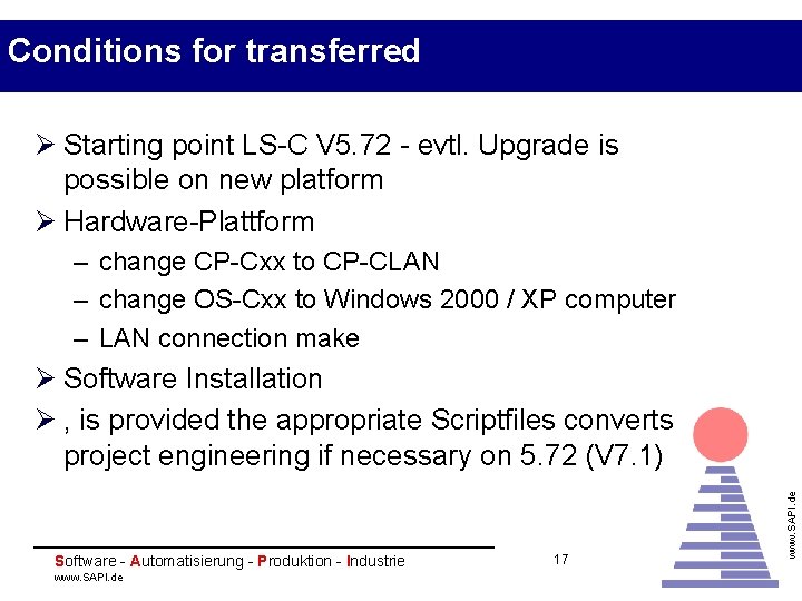 Conditions for transferred Ø Starting point LS-C V 5. 72 - evtl. Upgrade is