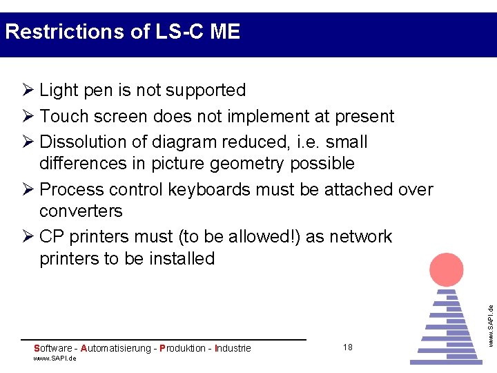 Restrictions of LS-C ME Software - Automatisierung - Produktion - Industrie www. SAPI. de