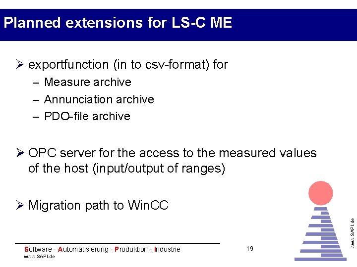 Planned extensions for LS-C ME Ø exportfunction (in to csv-format) for – Measure archive