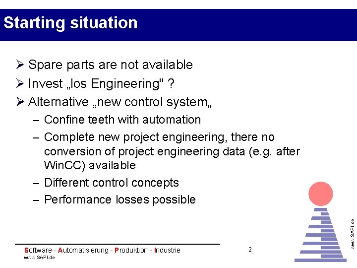 Starting situation Ø Spare parts are not available Ø Invest „los Engineering" ? Ø