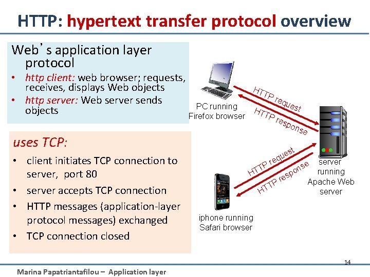 HTTP: hypertext transfer protocol overview Web’s application layer protocol • http client: web browser;