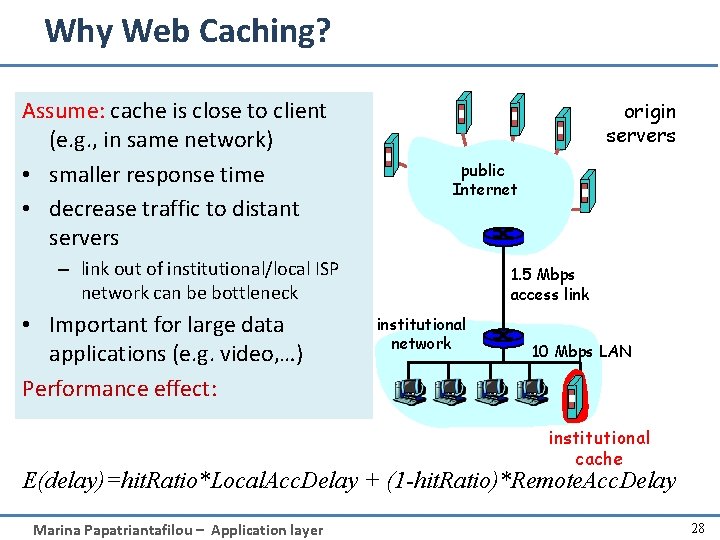 Why Web Caching? Assume: cache is close to client (e. g. , in same