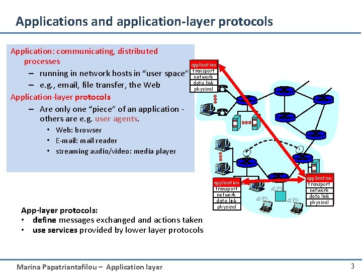 Applications and application-layer protocols Application: communicating, distributed processes application – running in network hosts