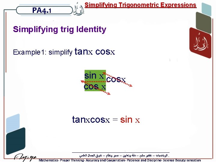 PA 4. 1 Simplifying Trigonometric Expressions Simplifying trig Identity Example 1: simplify tanx cosx