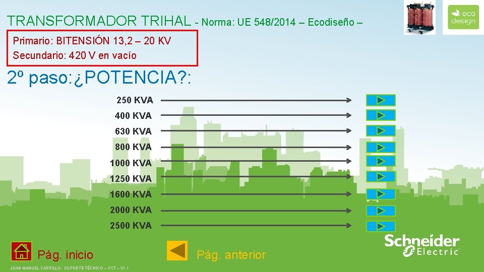 TRANSFORMADOR TRIHAL - Norma: UE 548/2014 – Ecodiseño – Primario: BITENSIÓN 13, 2 –