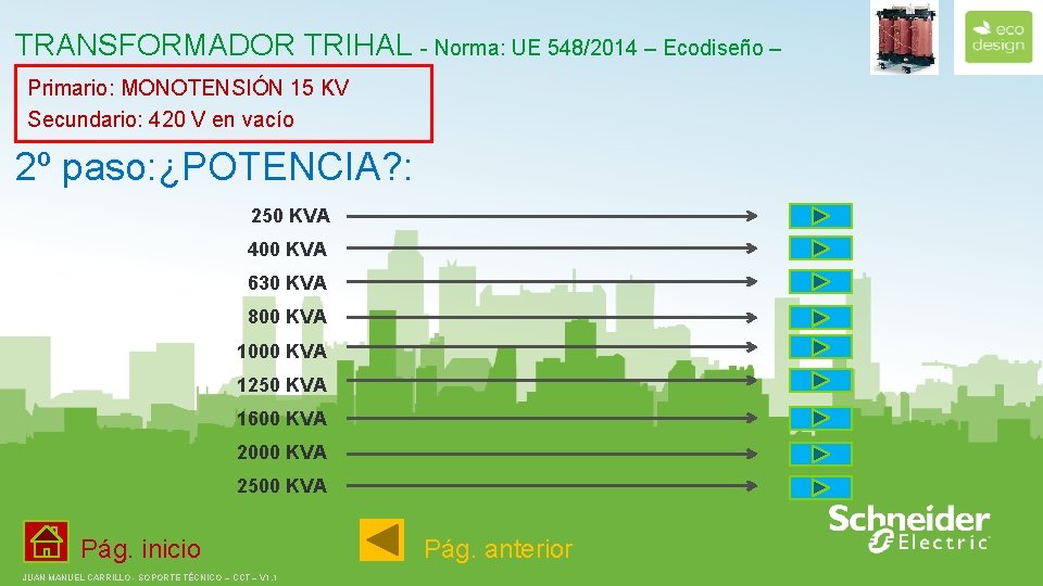 TRANSFORMADOR TRIHAL - Norma: UE 548/2014 – Ecodiseño – Primario: MONOTENSIÓN 15 KV Secundario: