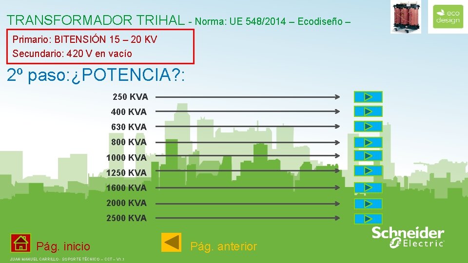 TRANSFORMADOR TRIHAL - Norma: UE 548/2014 – Ecodiseño – Primario: BITENSIÓN 15 – 20