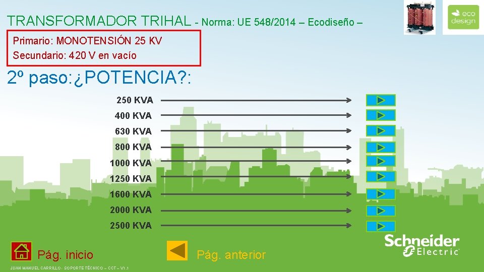 TRANSFORMADOR TRIHAL - Norma: UE 548/2014 – Ecodiseño – Primario: MONOTENSIÓN 25 KV Secundario: