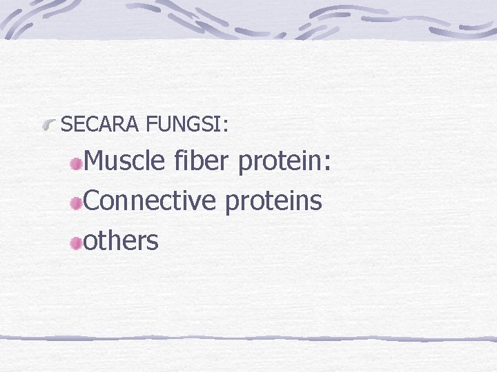 SECARA FUNGSI: Muscle fiber protein: Connective proteins others 