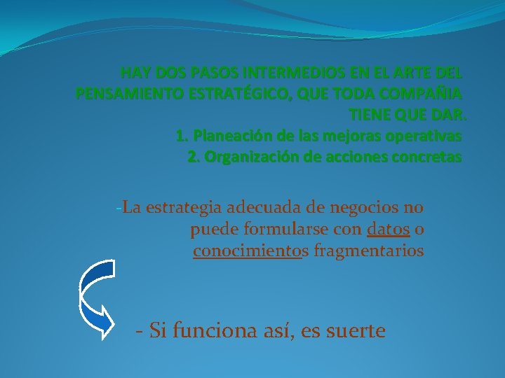 HAY DOS PASOS INTERMEDIOS EN EL ARTE DEL PENSAMIENTO ESTRATÉGICO, QUE TODA COMPAÑIA TIENE