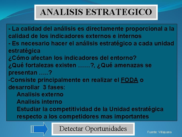 ANALISIS ESTRATEGICO - La calidad del análisis es directamente proporcional a la calidad de