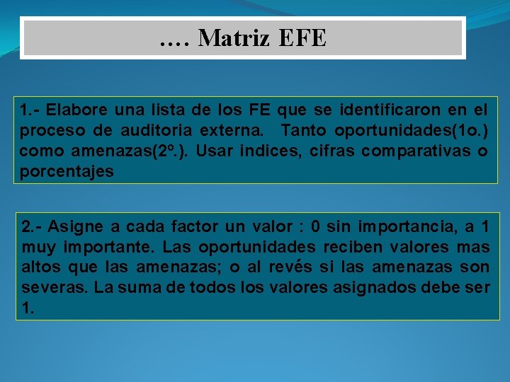 …. Matriz EFE 1. - Elabore una lista de los FE que se identificaron