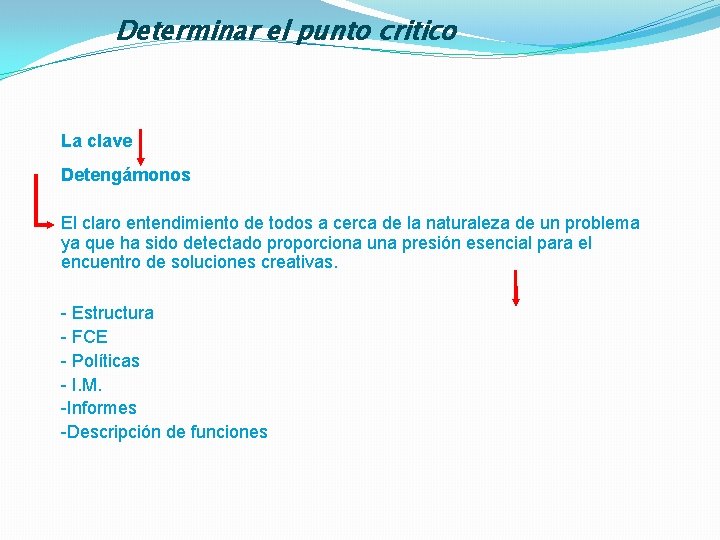 Determinar el punto critico La clave Detengámonos El claro entendimiento de todos a cerca