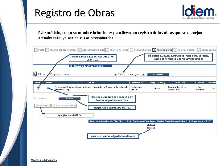 Registro de Obras Este módulo, como su nombre lo indica es para llevar un